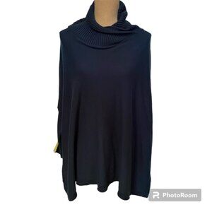 MERSEA SWEATER TURTLENECK FOLD DOWN SHAWL TEAL BLUE GREEN SIDE SLIT ONE